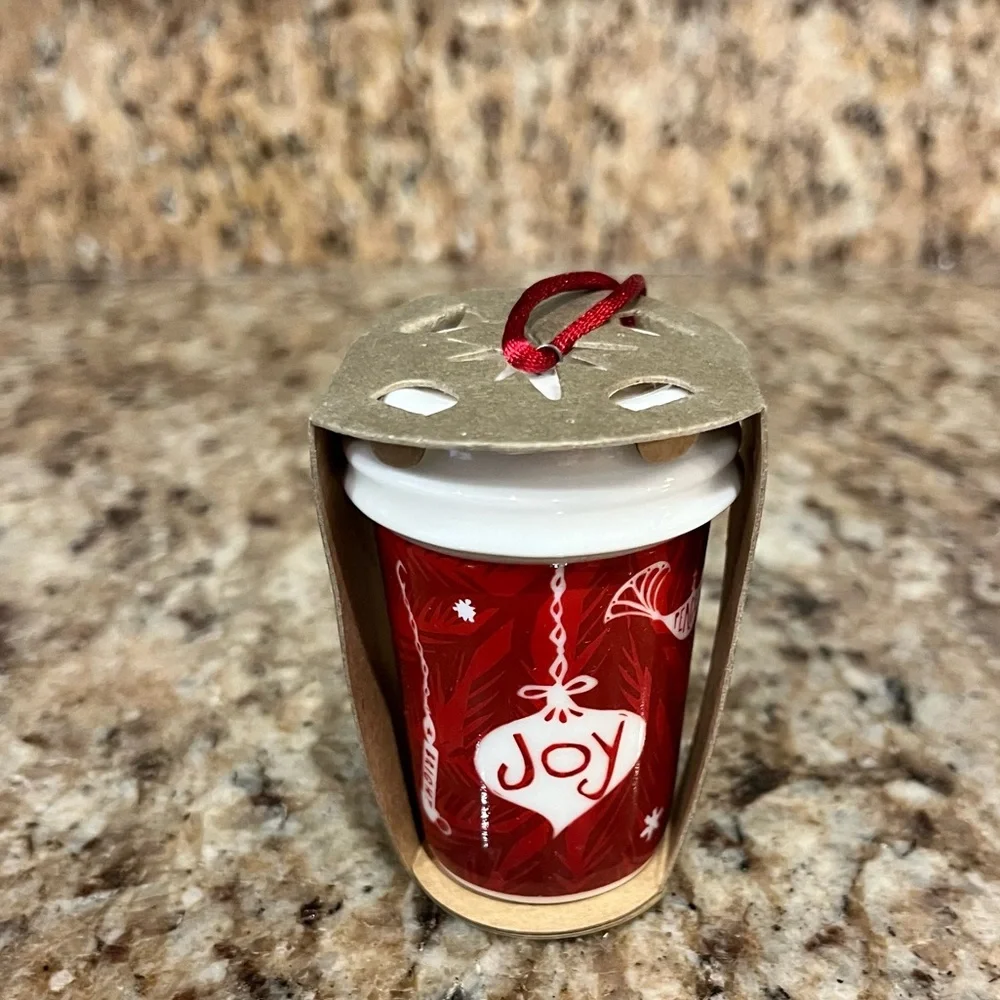 NWT Starbucks Red Ceramic Joy Holiday Christmas Tree Ornament Coffee Gift